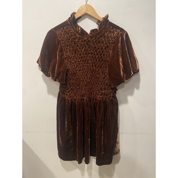 Free People Gum Drop Velvet Minidress in Chocolate Sz L NEW $168 - Picture 4 of 11